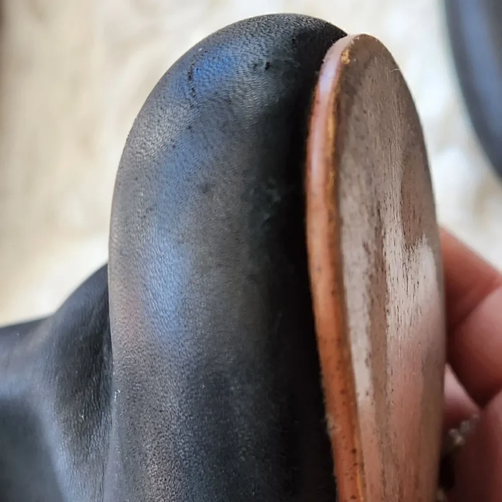 Soludos black leather heeled booties wood finish bottom